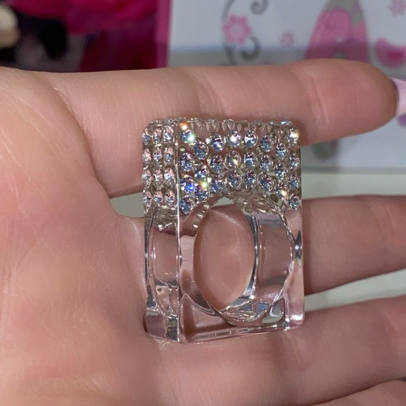 Clear Acrylic Ring With Crystals, Unique Square Shaped Cube Ring For Women - Picture 11 of 13
